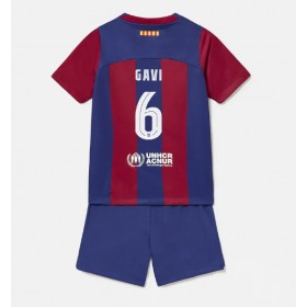 Fotballdrakt Barn Barcelona Paez Gavi #6 Hjemmedraktsett 2023-24 Kortermet (+ Korte bukser)